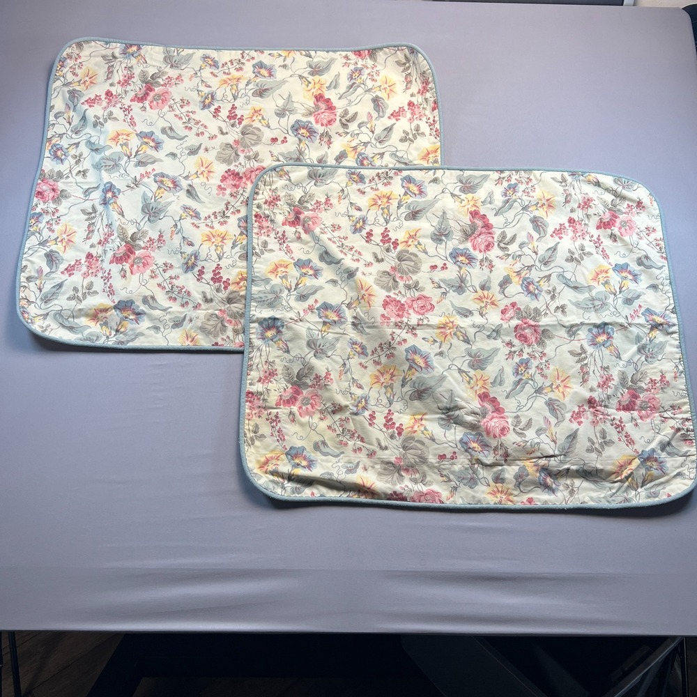 VTG Laura Ashley Pillow Sham Cover Polyester Multicolor Floral Print Set of 2